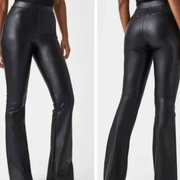 Spanx Faux Leather Bootcut Pants Black Size Large - Picture 1 of 9